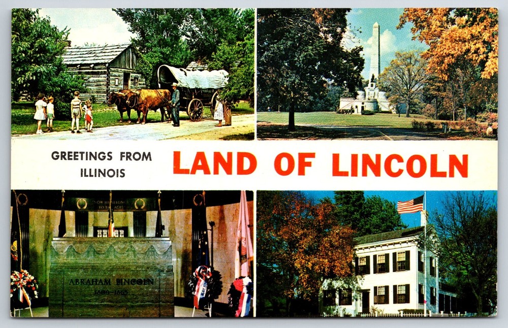 State Banners~Greetings From Illinois~New Salem State Park~Vintage Postcard
