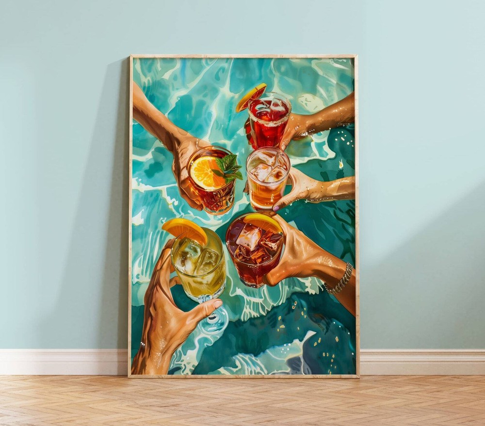Poolside Cocktails Art Print  Summer Drink Wall Art