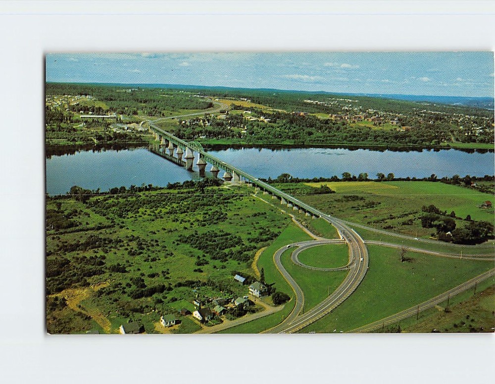 Postcard Aerial View Princess Margaret Bridge Fredericton NB Canada