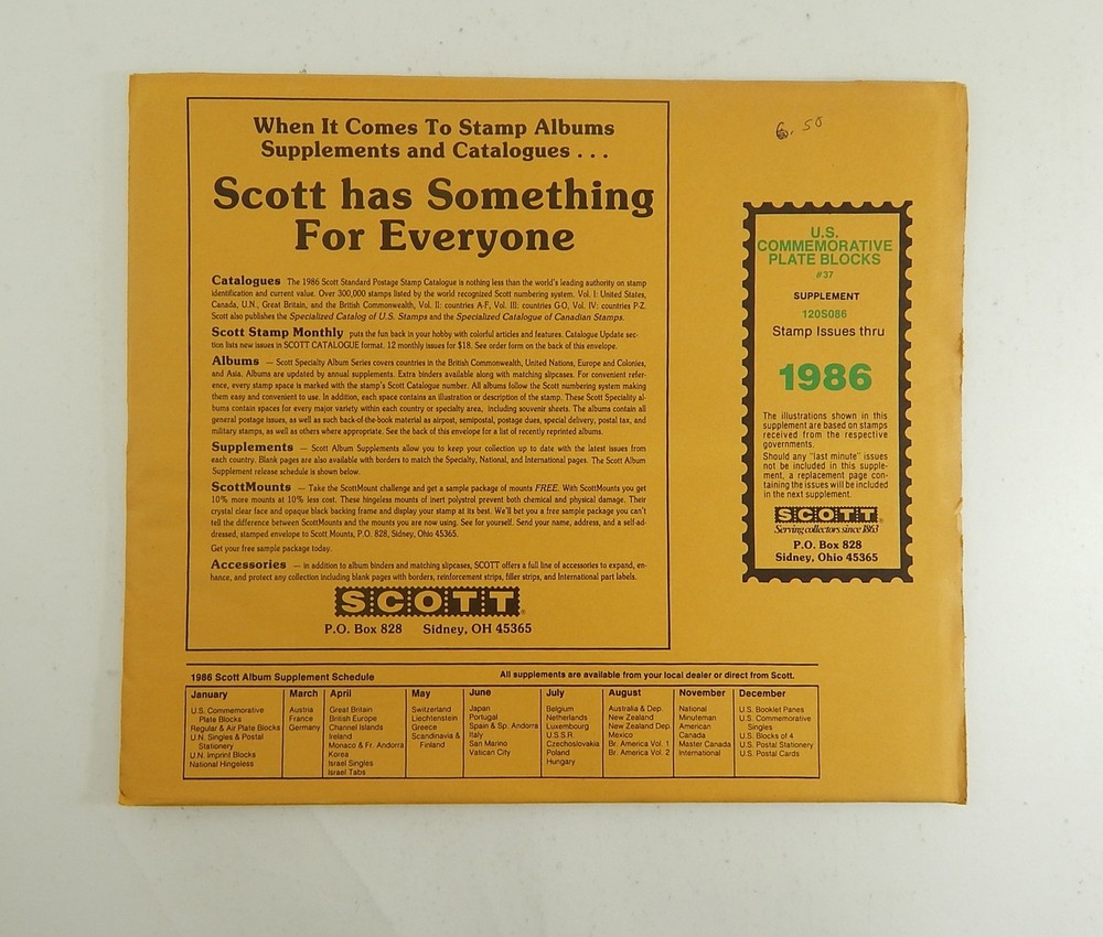 Scott US Commemorative Plate Blocks 1986 Sealed - SA1788 Stamp Album Pages