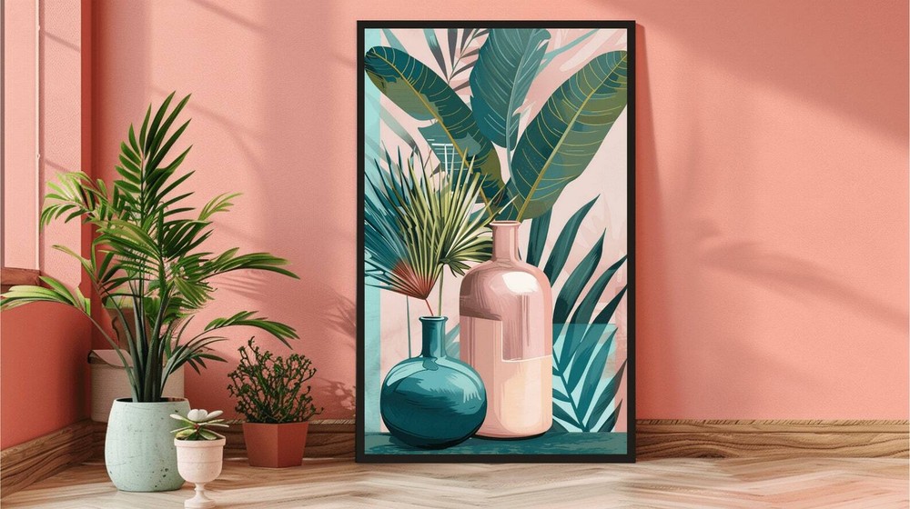 Boho Botanical Large Wall Art Pink Sage Maximalist Flower Print Plant Lover