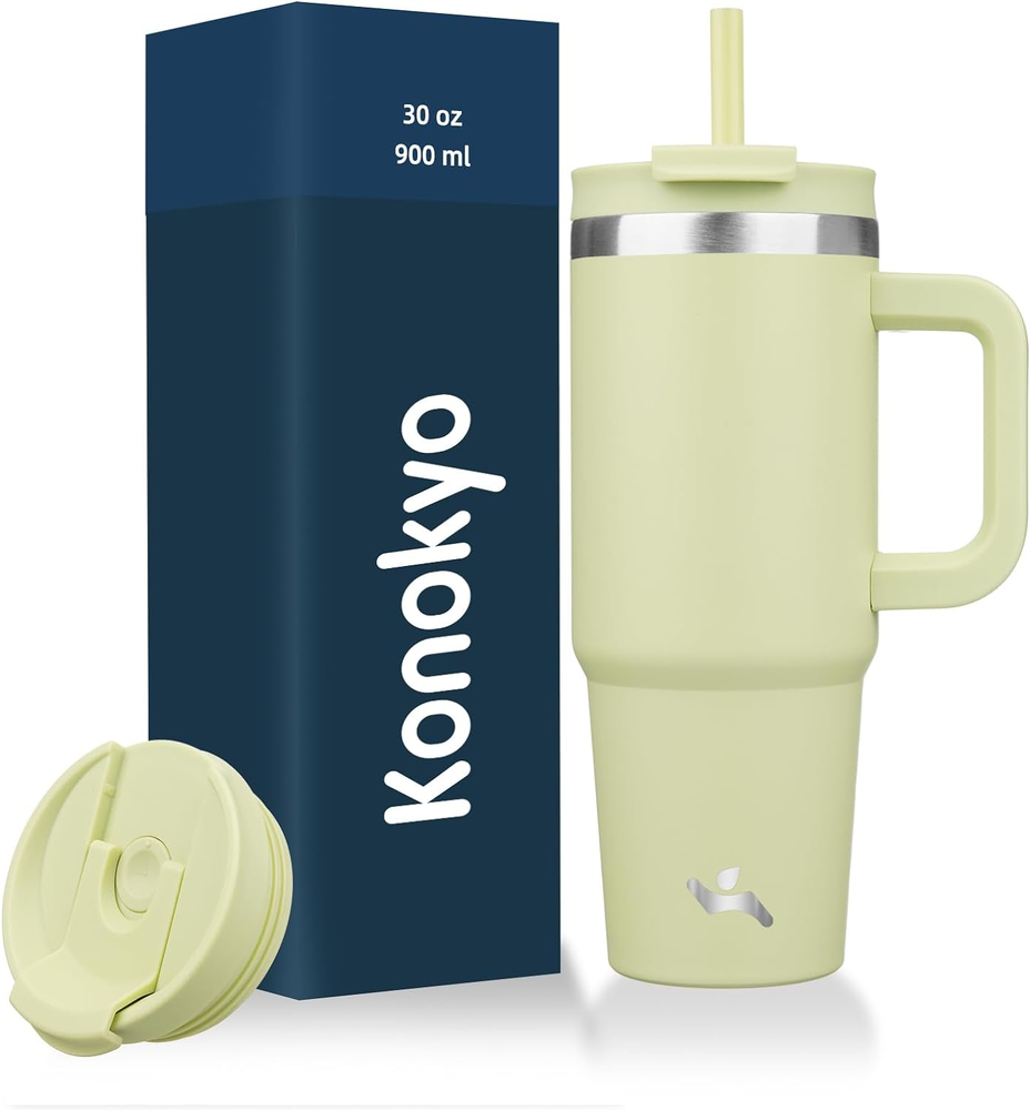 30 Oz Tumbler with Handle and 2 Straws,2 in 1 Lid Insulated Water Bottle Stainle