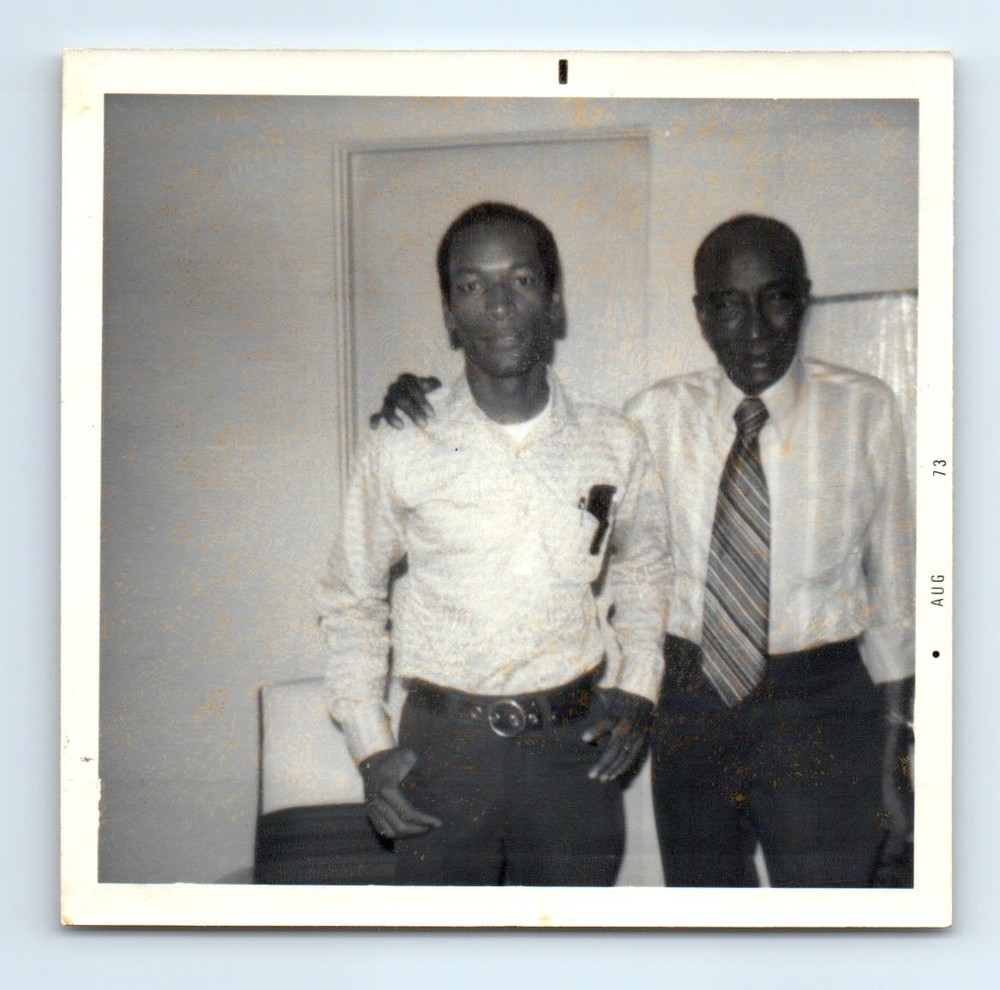 Old Vintage Square Photo PAIR BLACK AFRICAN AMERICAN MEN IN LIVING ROOM 1973