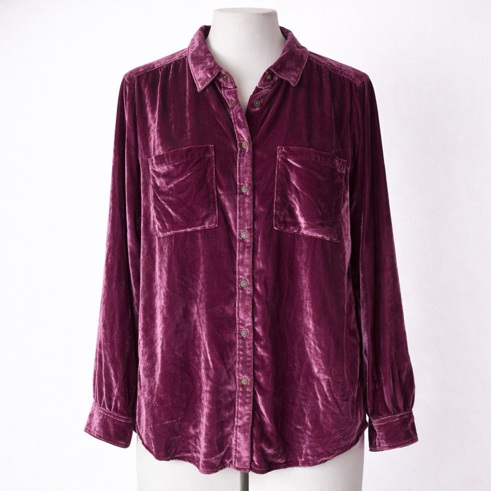 Anthropologie Pilcro Hadley Relaxed Velvet Button Down Shirt Women's size L