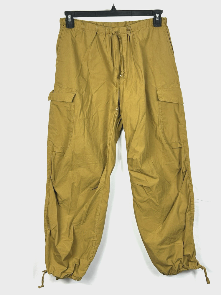Pilcro Parachute Pants Size Medium Cargo Pockets Drawstring Waist Ankle Brown