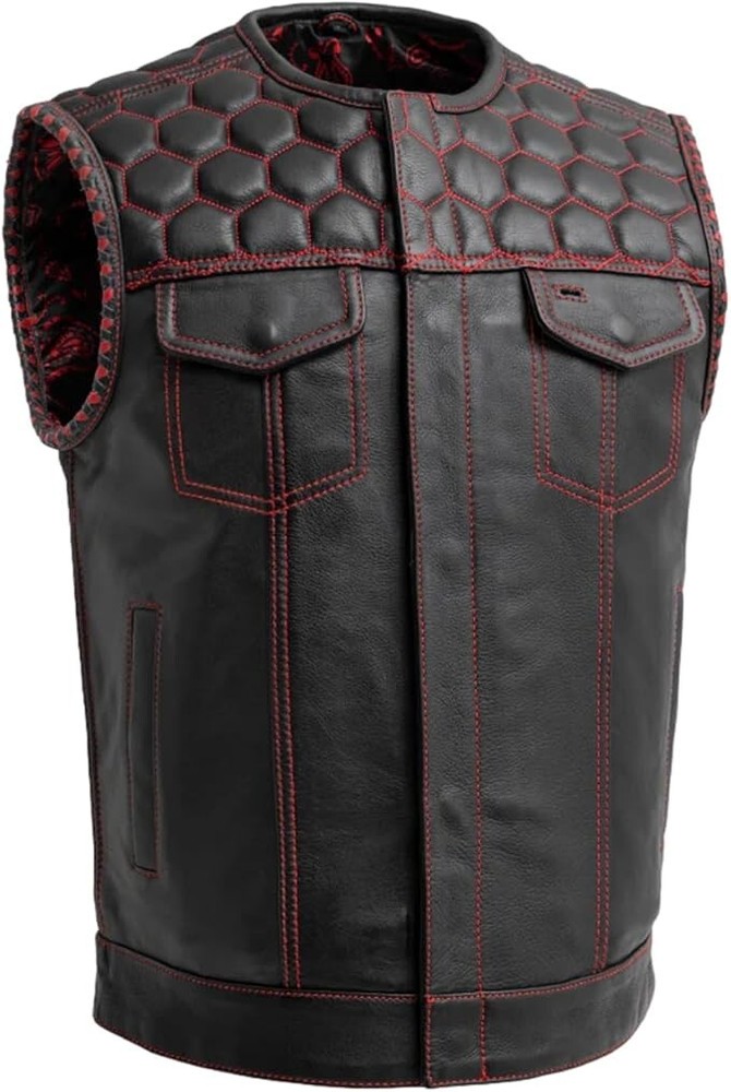 Men's Riding Biker Leather Vest - Classic Rider Hunt Club Hornet Motorcycle Vest