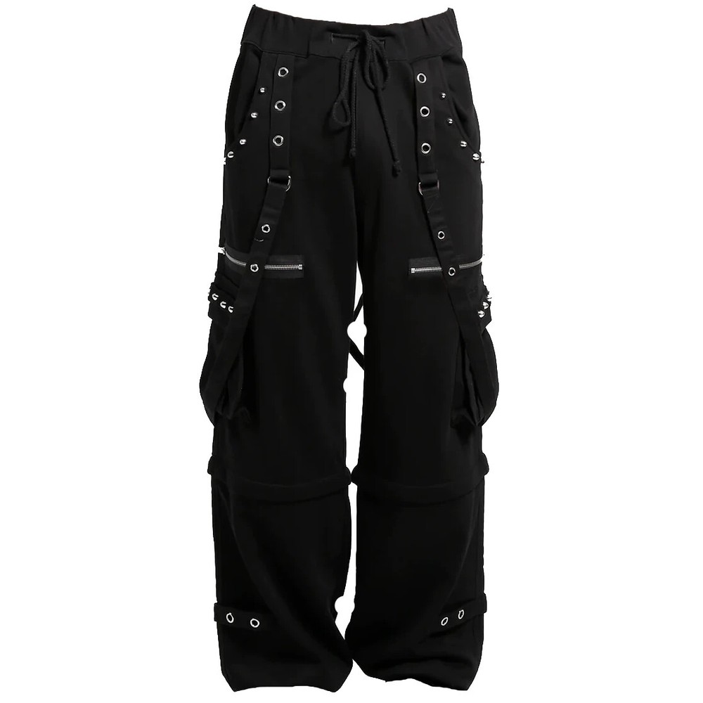 Mens Black Gothic Punk Pants W Straps Fleece Trip Pants Alternative Wears