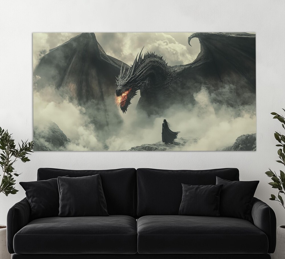 Large Dragon Art Vintage Oil Painting Fantasy Wall Art Canvas Unframed Print Art