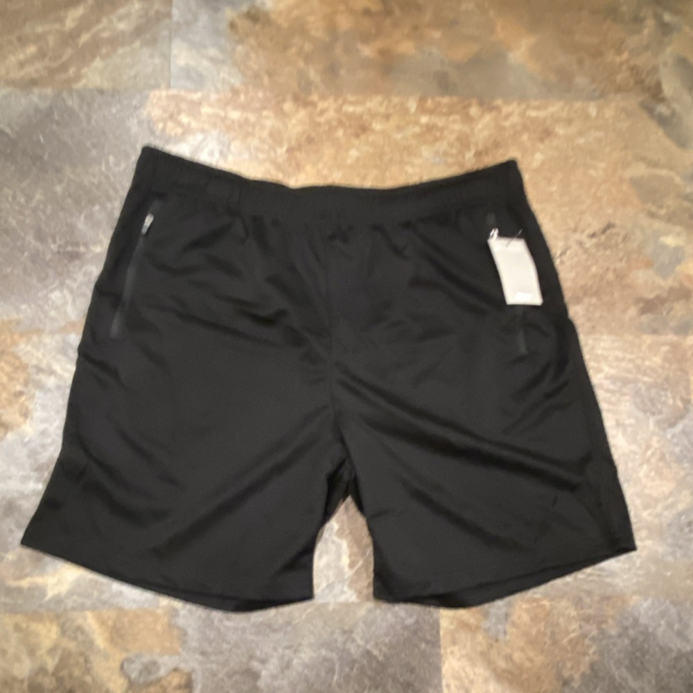 Essential Elements Men's Black XL Mesh Athletic Shorts Drawstring Zip Pocket