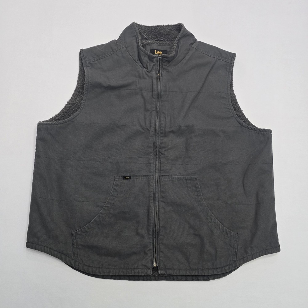 Lee Premium Sherpa Lined Full Zip Canvas The Workwear Vest Mens Size XXL Gray