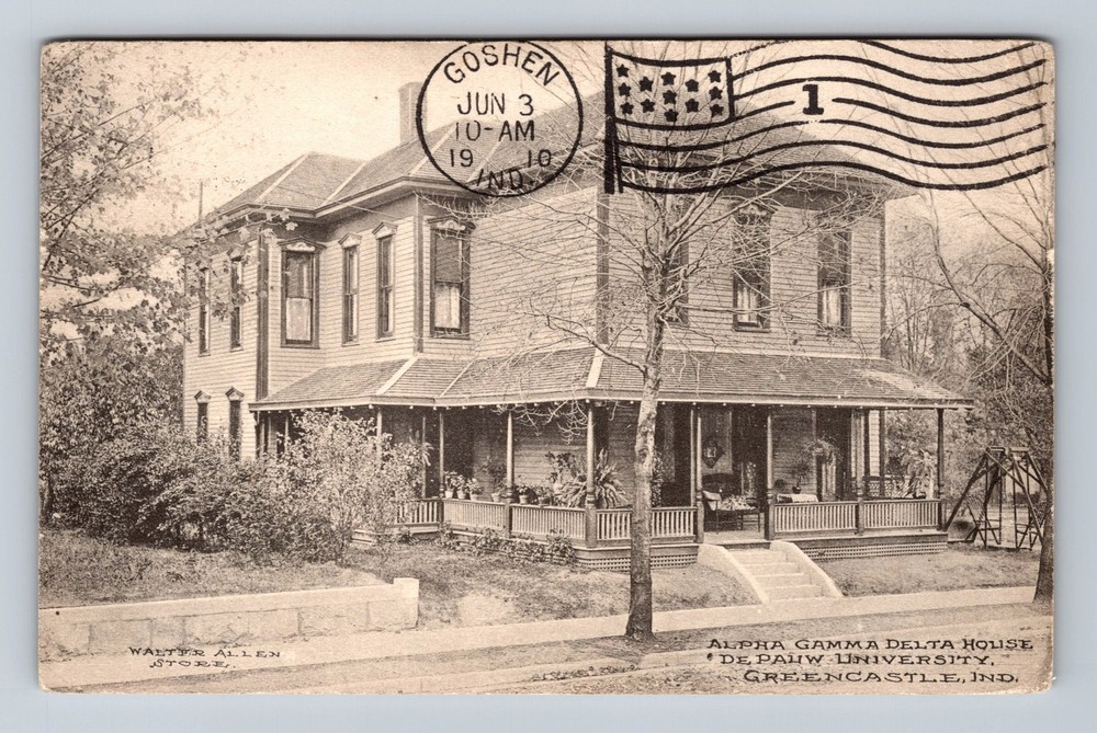 Greencastle Indiana, Alpha Gamma Delta House-DePauw University, Vintage Postcard