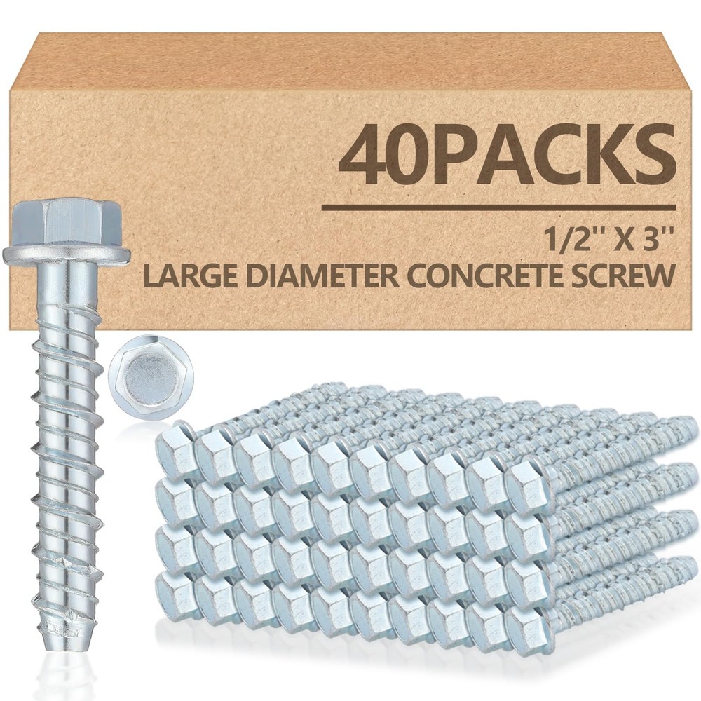 40-Pack 1/2 x 3-Inch Galvanized Heavy-Duty Concrete Screw Anchors Large Diameter