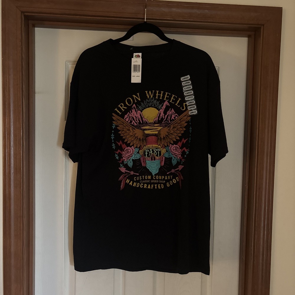 Iron Wheels Custom Company Graphic Black T-Shirt Men’s Large Harley Y2K NWT