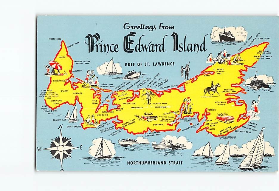 Postcard Map Greetings from Prince Edward Island Canada