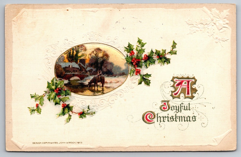 Christmas - John Winsch - Snowy Country Scene - 1913 Postcard F