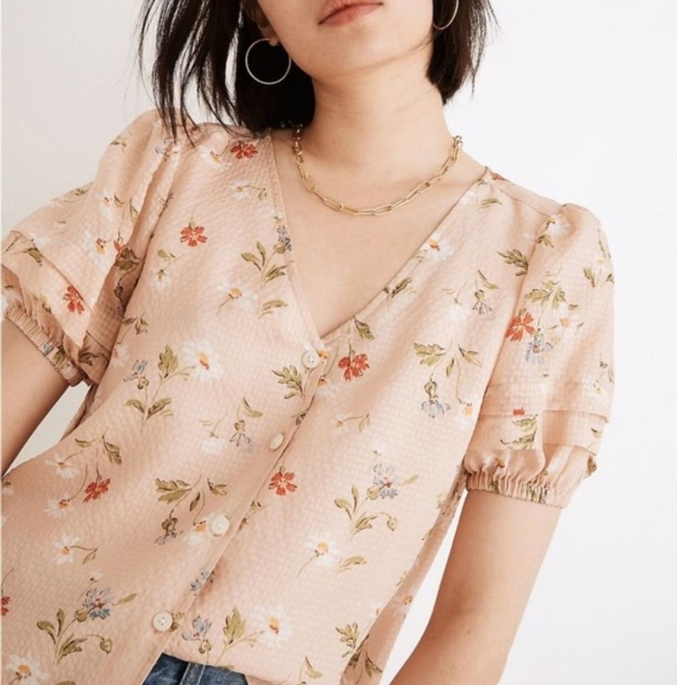 Women's Madewell Pink Floral Silk Blouse M