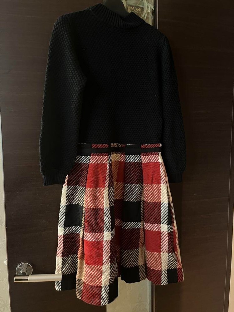 Burberry Blue Label Black Knit Red Check Skirt Docking Dress Women Size 38 Used