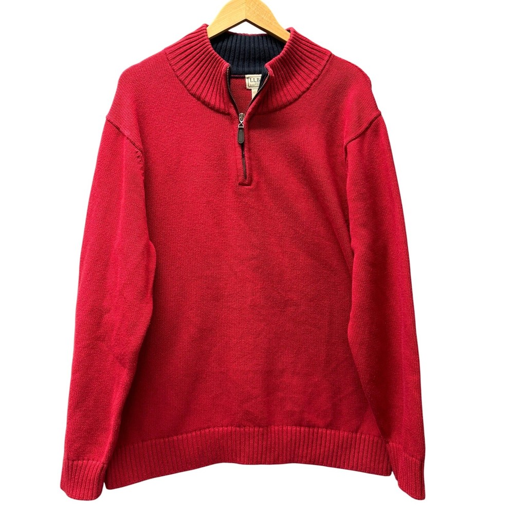 LL Bean Sweater 1/4 Zip Red Cotton Pullover Coastal Classic Mens XXL 2XL
