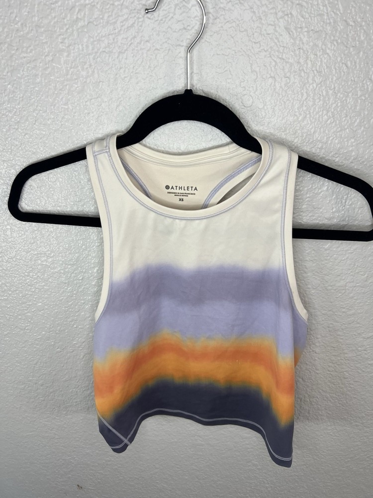 Athleta Women's Colorblock Sports Bra XS Racerback Wireless White Purple Navy