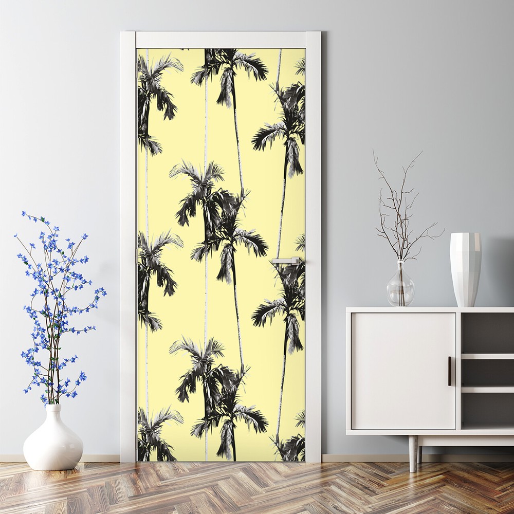 Tropical Palm Leaf Door Decal Surf Yellow Summer Minimalist Wall Art