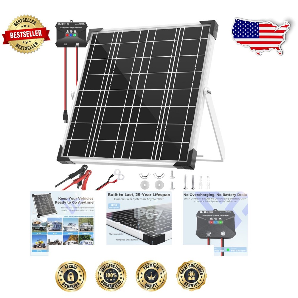 All-in-One 20W Solar Panel Charger with Controller and Installation Accessories
