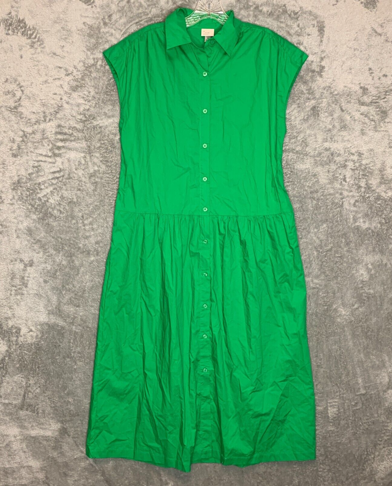 A New Day Women Retro Classic Modest Cap Sleeve Button Front Maxi Shirt Dress XS