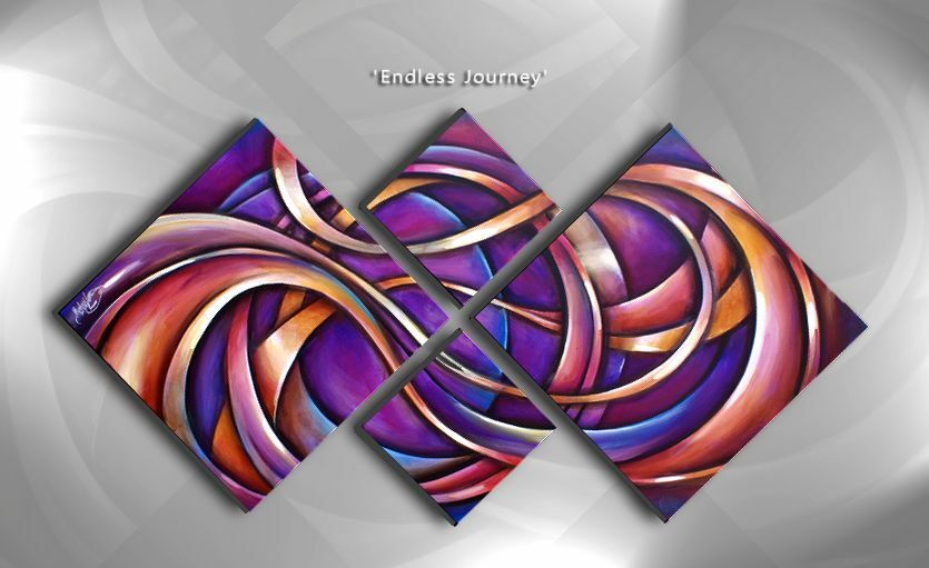 Ribbon art original painting home decorative 4 Piece   M. Lang Large unique des