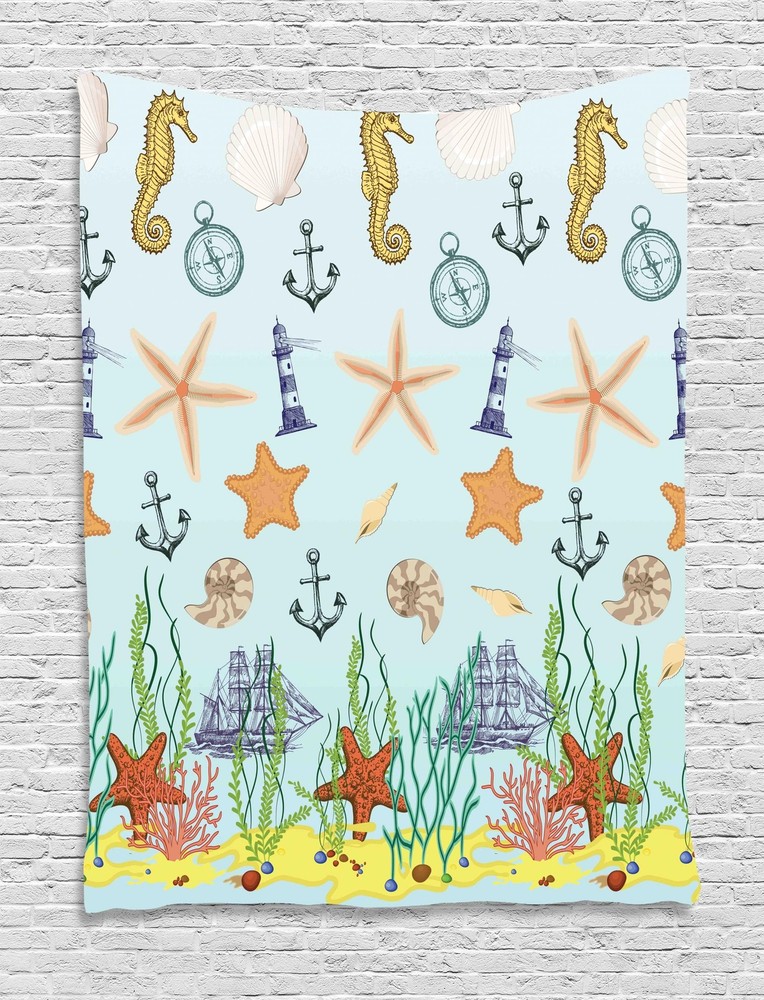 Nautical Tapestry Elements of the Ocean Print Wall Hanging Decor