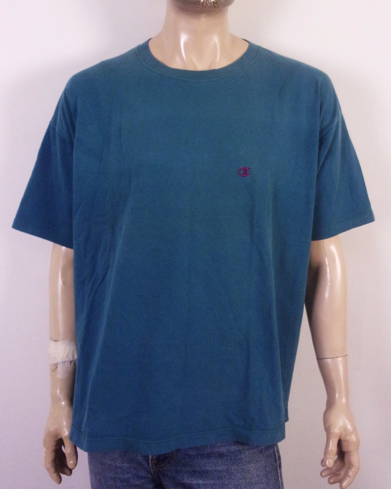 vintage 80s Champion USA Made Teal T-Shirt Embroidered Purple C Logo SZ XL