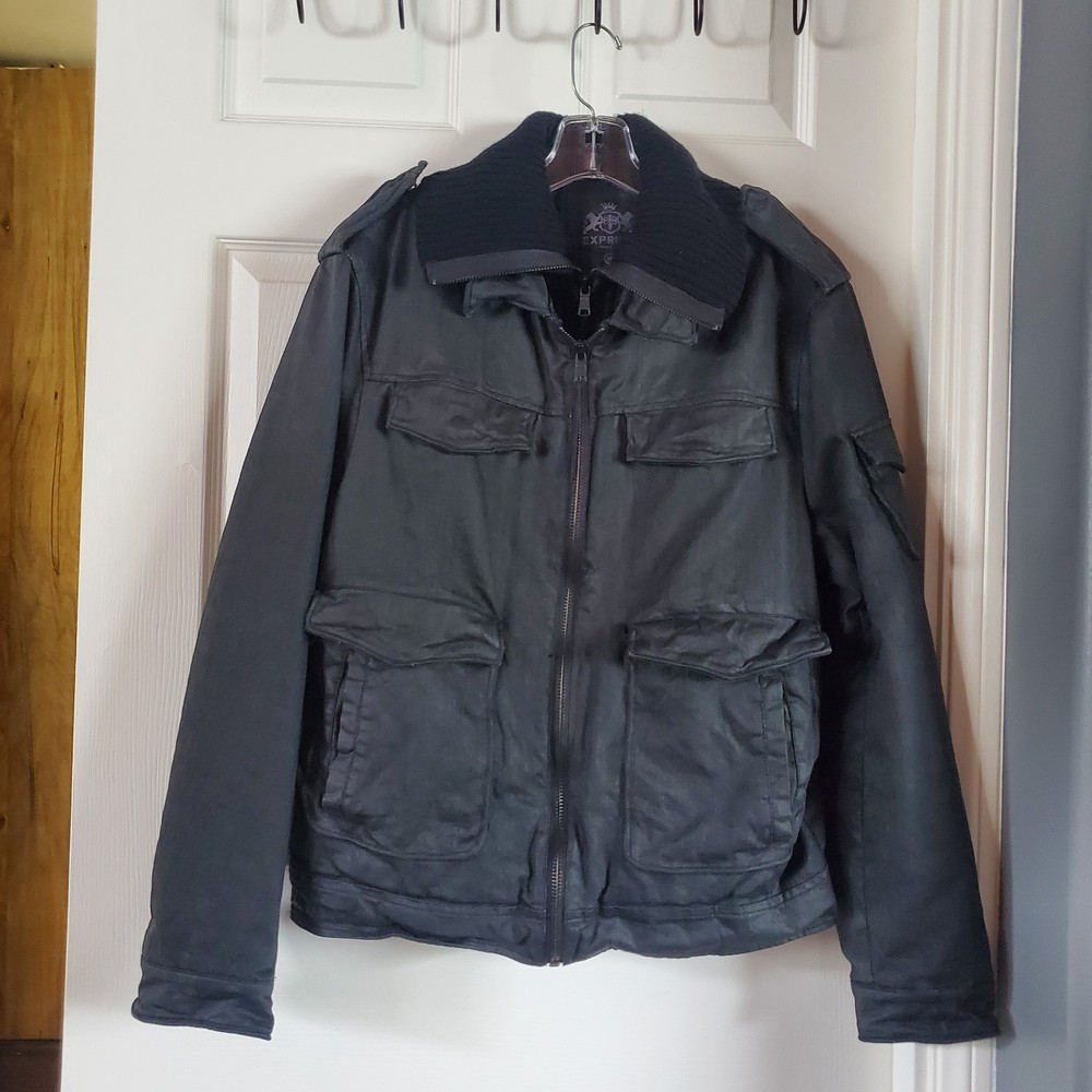 Express Military Utility Jacket Moto Removable Ribbed Collar Y2K Rock Punk Med