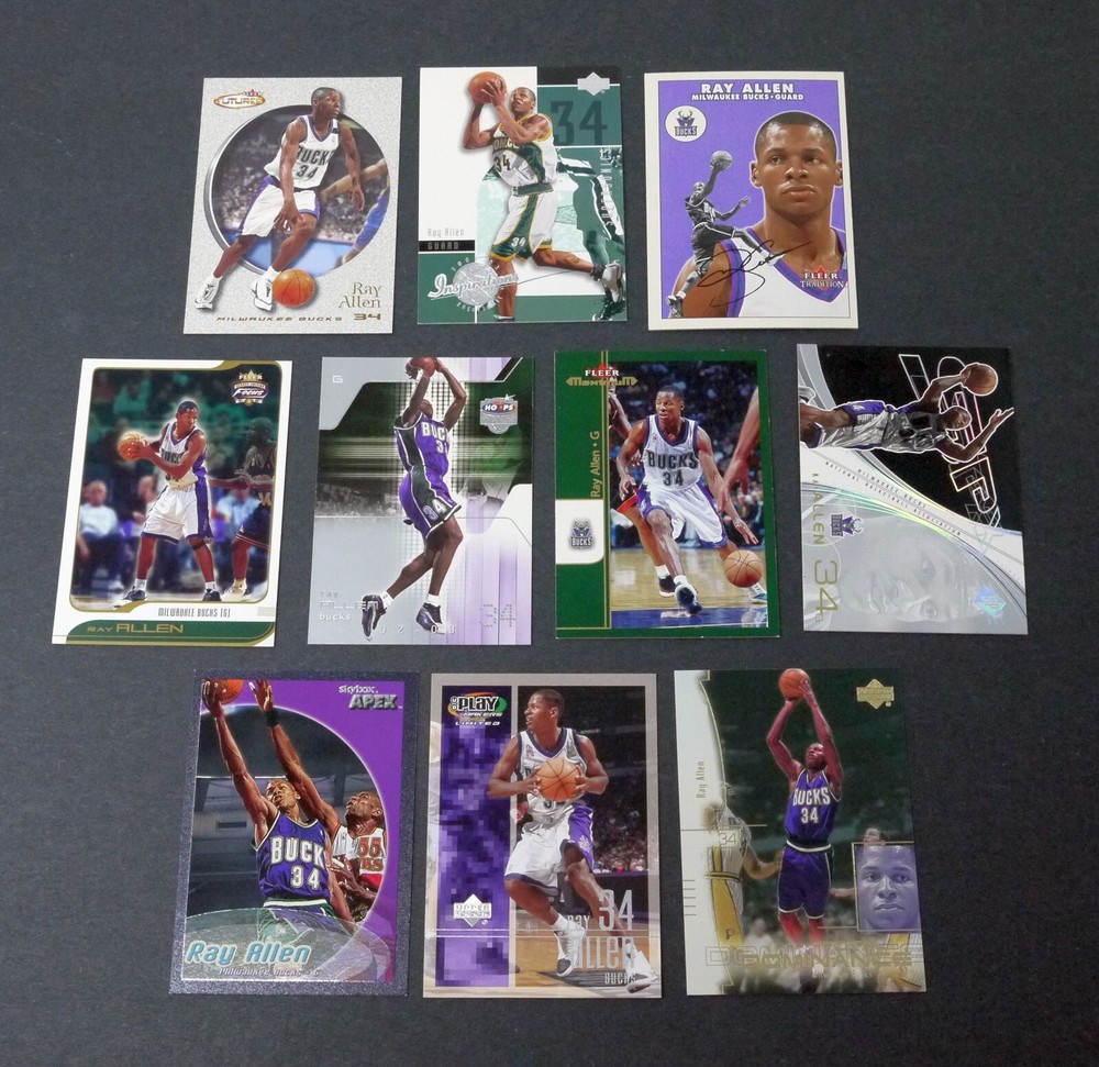 Lot of 10 Ray Allen NBA Basketball Cards Milwaukee Bucks Various Years