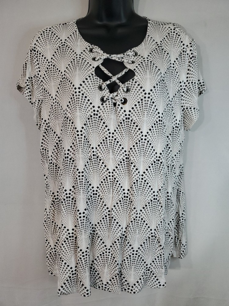 Cato Est 1946 Blouse Women's Size Large Lace Up Short Sleeve