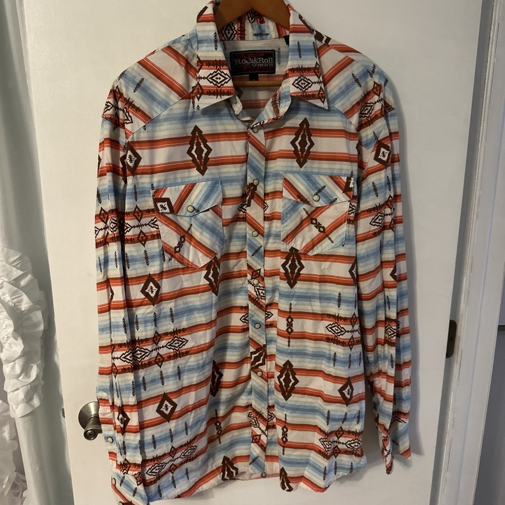 Rock & Roll Cowboy Shirt Mens XL Aztec Western Pearl Snap Country Rodeo