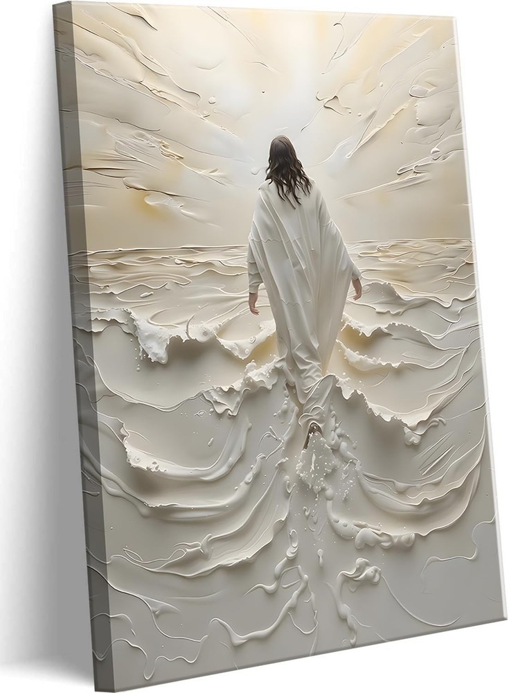 Abstract Jesus Walking on Water Canvas Wall Art Christian Spiritual Wall Deco...