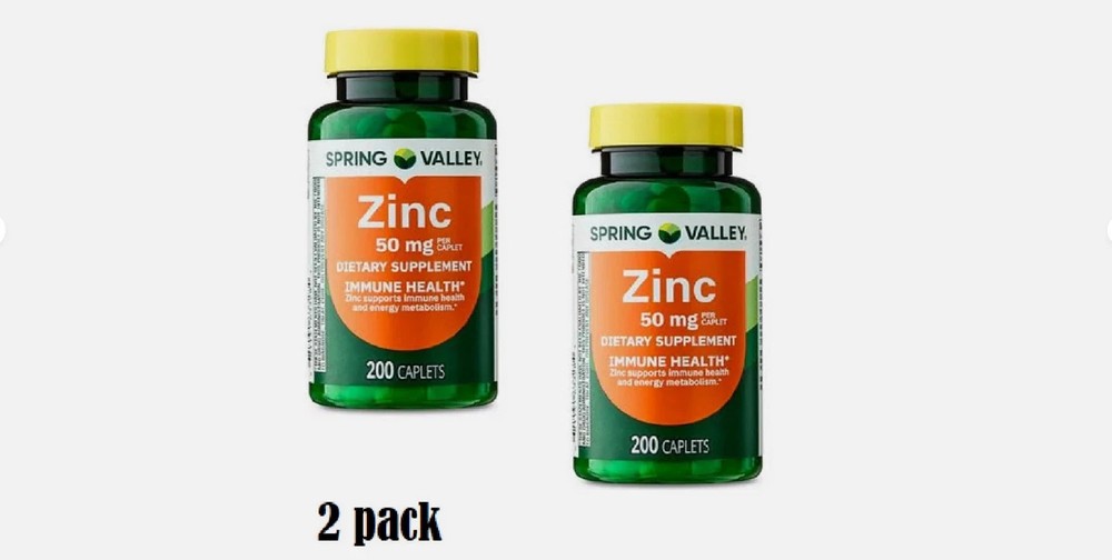2 pack Spring Valley Zinc 50mg Caplets- 200 Count new free shipping