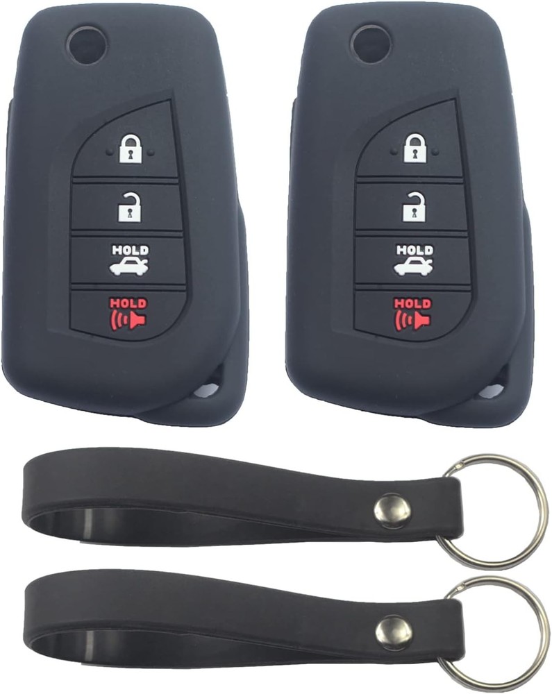 2Pcs Black Rubber Silicone 4 Buttons Smart Flip Key Fob Cove Color: 2pcs Black