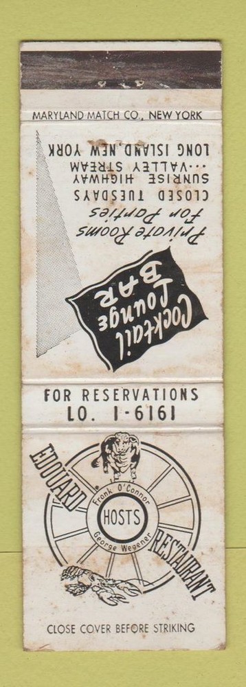 Matchbook Cover - Edouard Restaurant Valley Stream LI NY WORN
