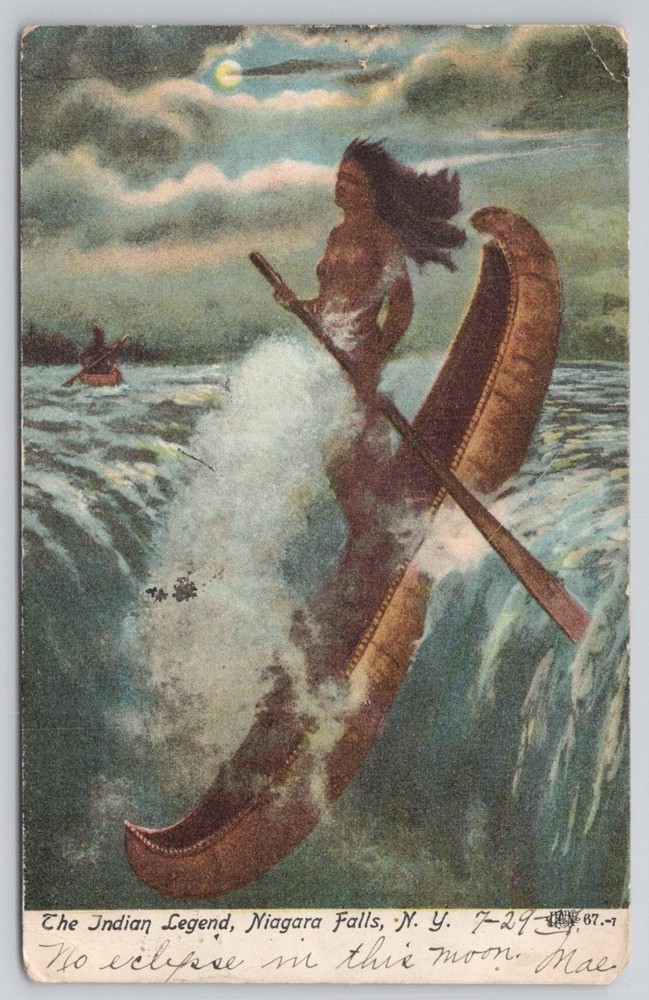 Niagara Falls Indian Legend Postcard 1907 Posted, Moonlit Canoe Scene NY