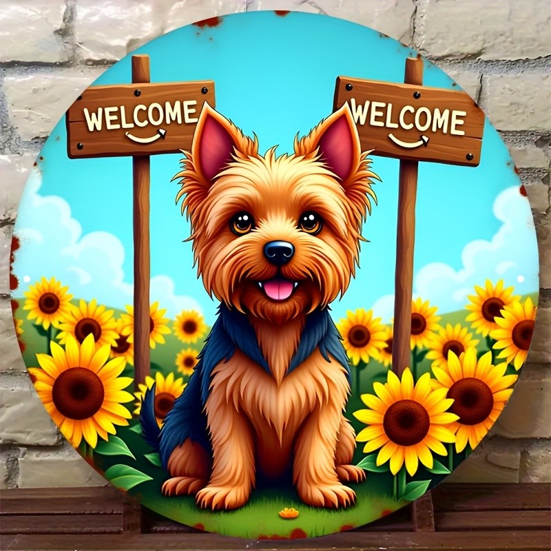 Yorkshire Terrier Sunflower Round Sign - Pastoral Pet Theme Decor