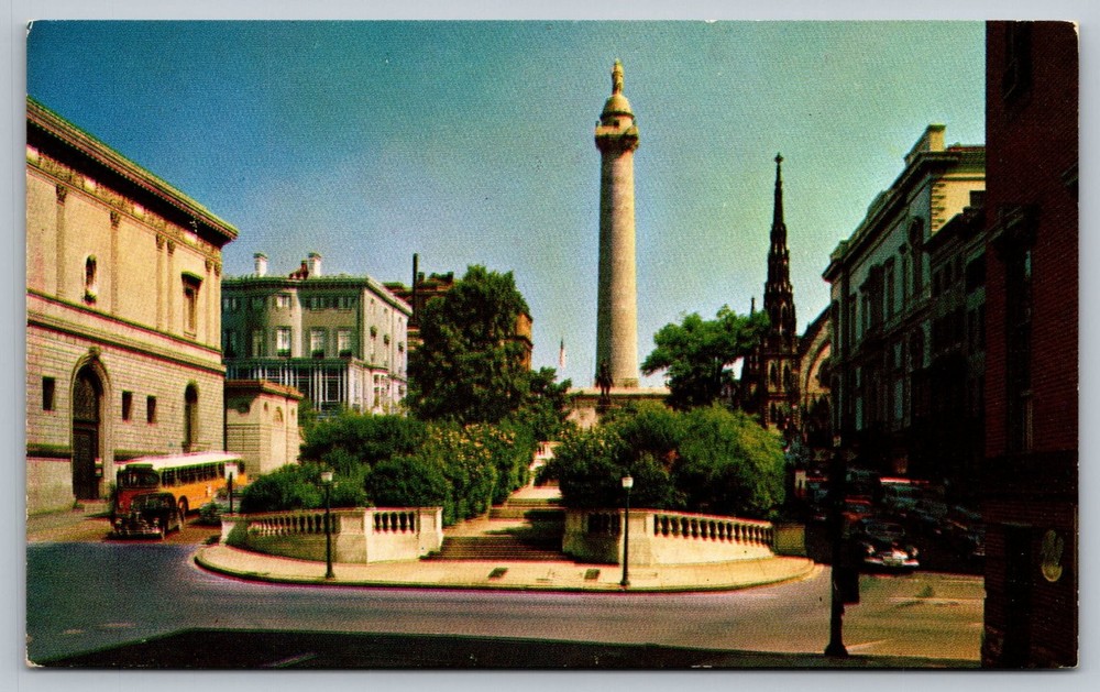 Vintage Washington Monument Mt. Vernon Place Baltimore Postcard