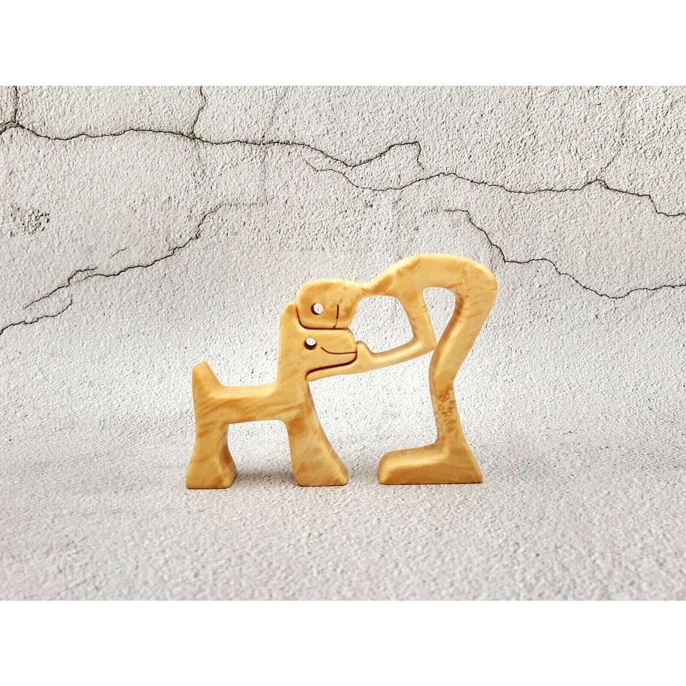 Handmade Wooden Terrier and Owner Figurine Unique Hand Carving Home Decor