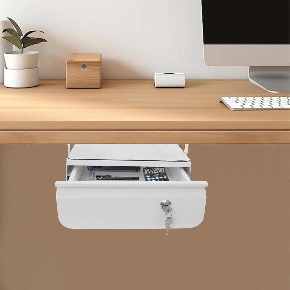 Under Desk Locking Sliding Storage Drawer with Pull-Out Design
