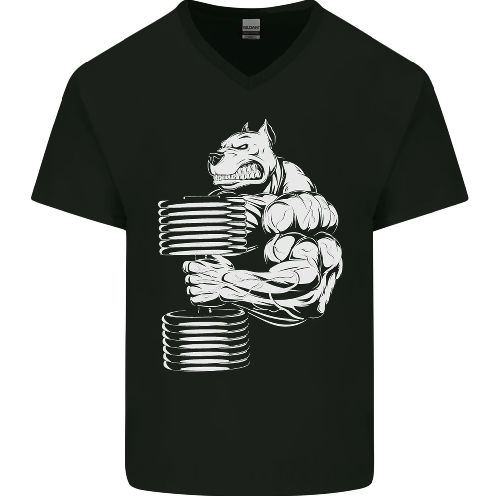 Bulldog Gym Training Top Bodybuilding Mens V-Neck Cotton T-Shirt