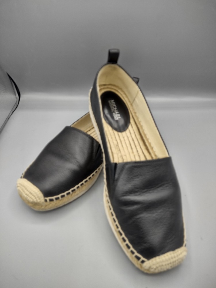 Michael Kors Women's Hastings Slip on Black Leather Espadrille Shoe Size 7.5