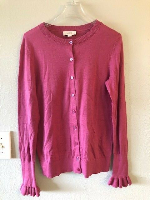 Lightweight Pink Cotton Cardigan with Ruffle Sleeves for Women XS