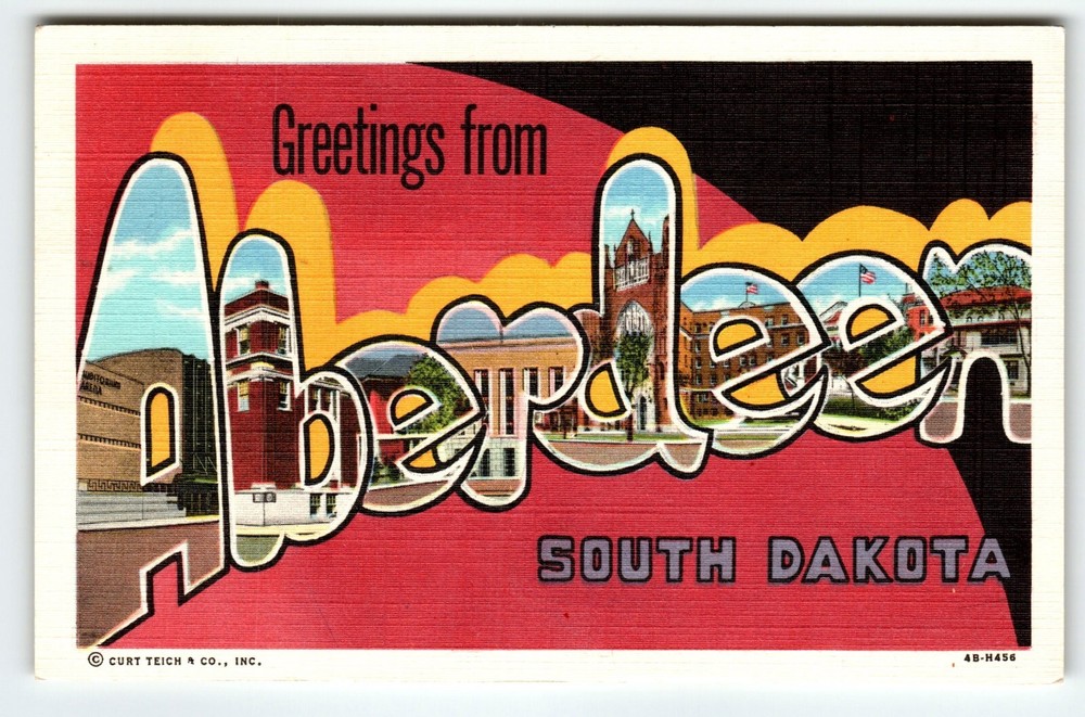 Greetings From Aberdeen South Dakota Large Letter Postcard Linen 1947 Curt Teich
