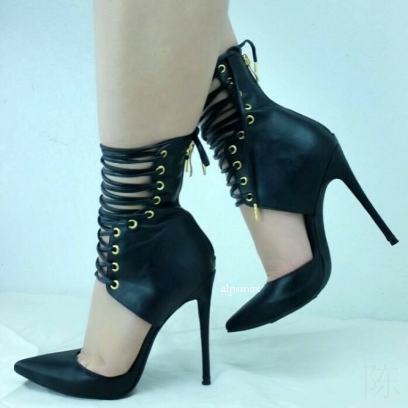 Sexy Women's Pointy Toe Ankle Boots High Stiletto Heels Cut Out Shoes Nightclub