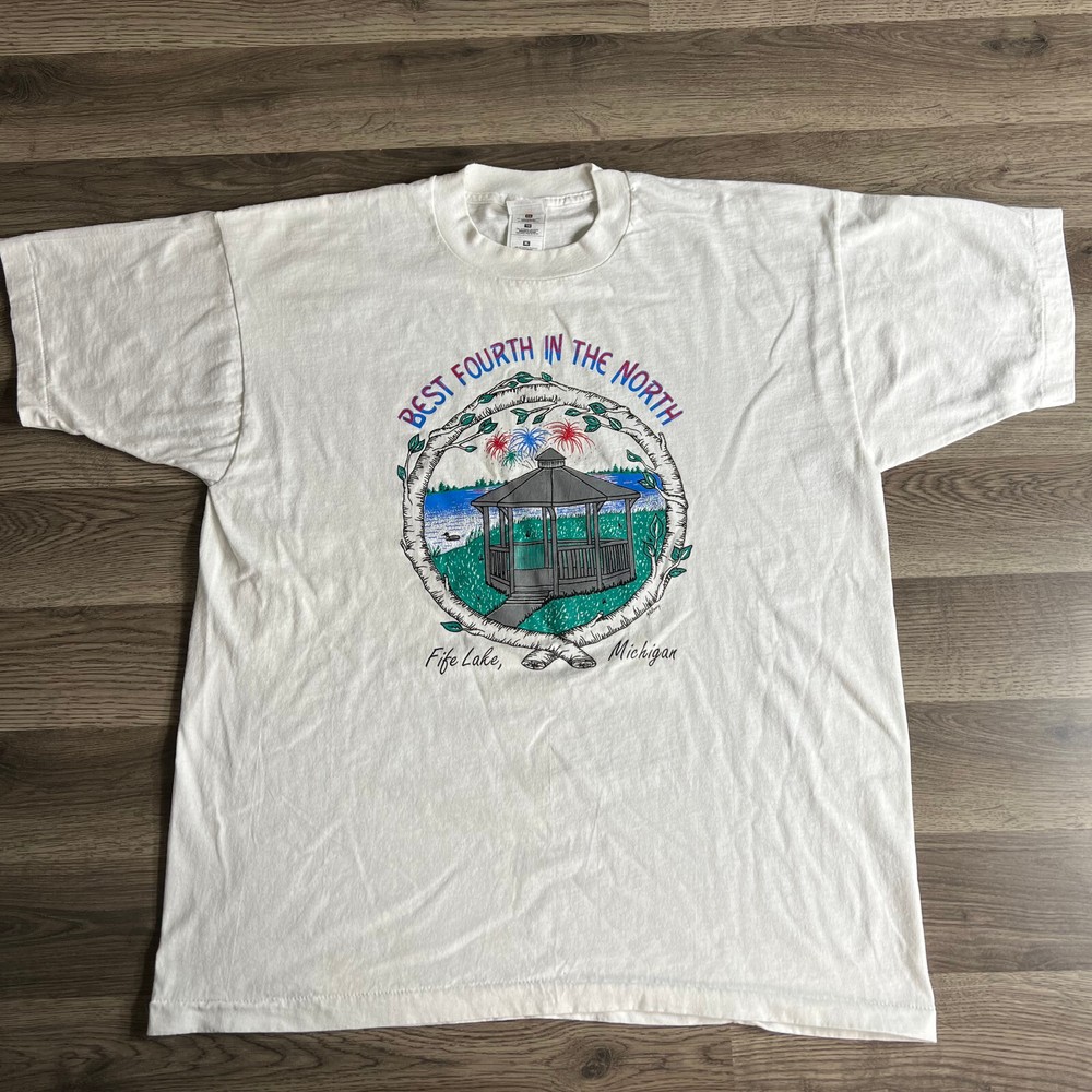 VTG Fife Lake Michigan T Shirt Fits L Gazebo Ducks Northern Michigan Fireworks