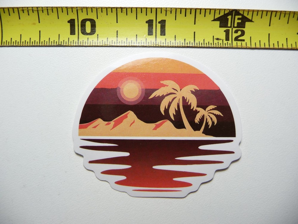 Sunset Island Palms Tropical Vacation Sticker Decal for Travel Lovers