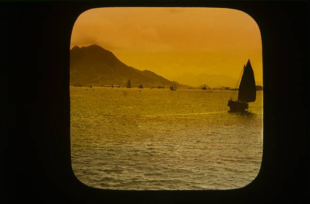 Distant view from harbor approach,Hong Kong,Sailboat,1895,William Henry Jackson